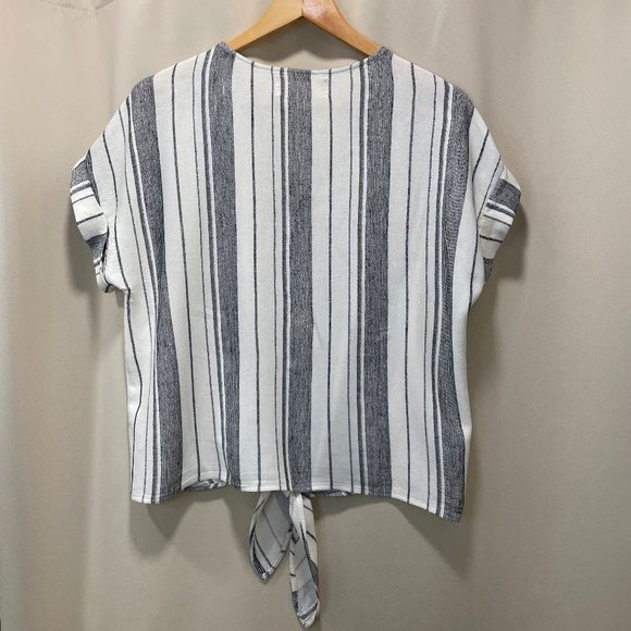 Cloth & Stone (Anthropologie) Waist Tie Blouse - White/Black, M - Picture 3 of 7